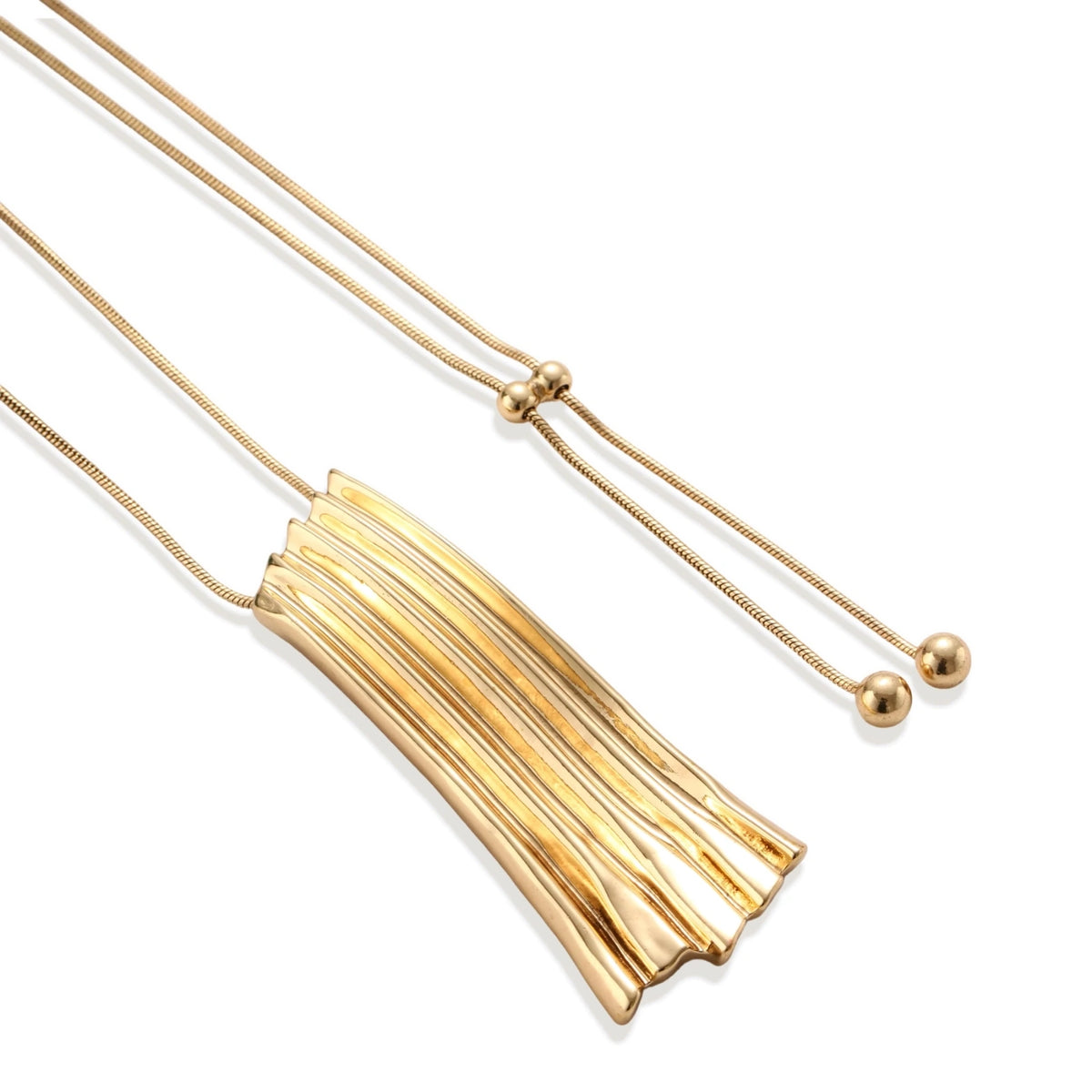 Gold-toned cascade jewelry set with flowing textured strands, featuring drop earrings and matching pendant necklace